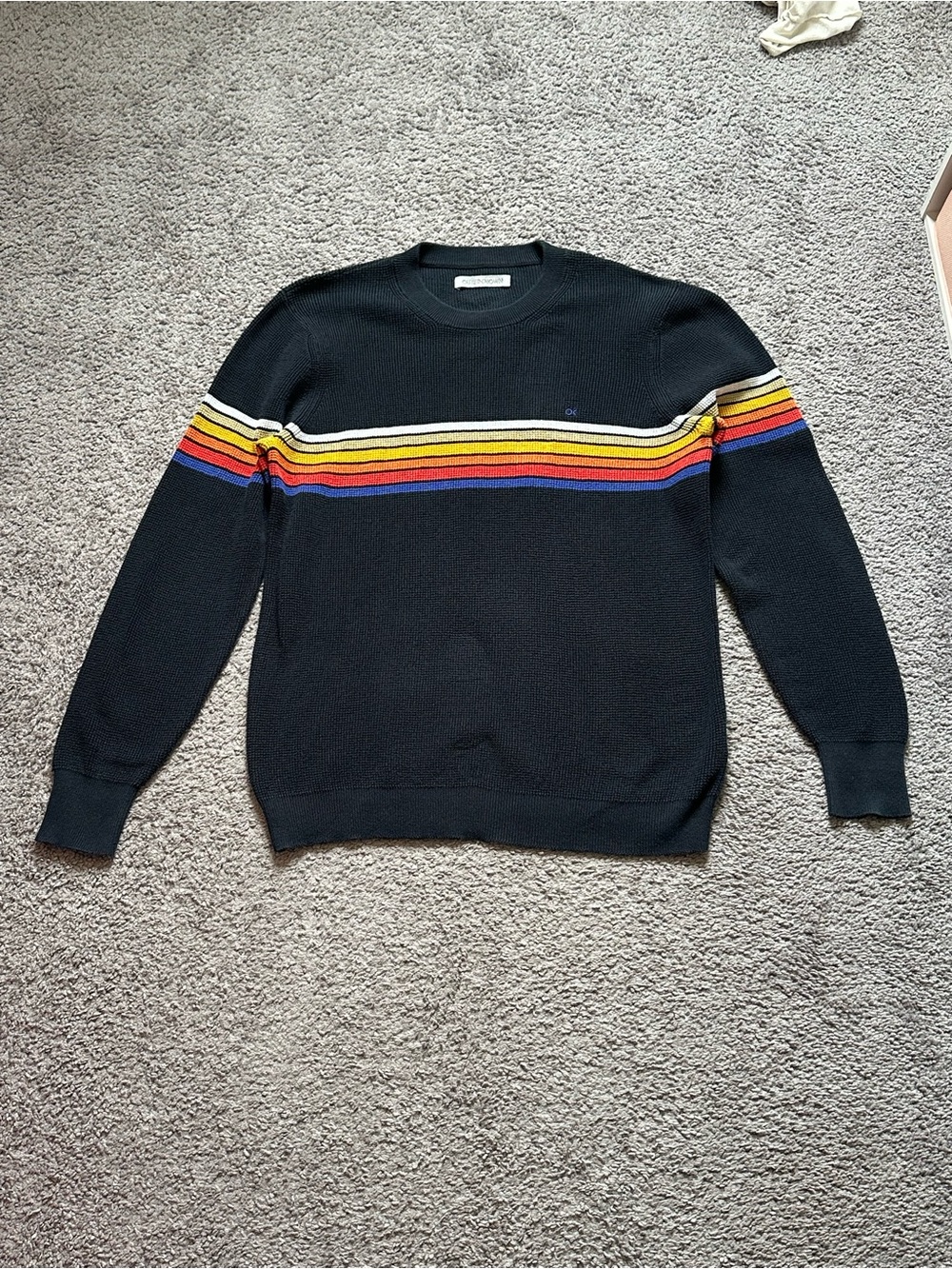 Outerknown Men's Nostalgic Sweater  Black Crew Neck Pullover Striped L